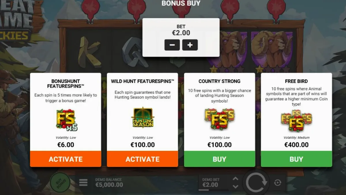Pemandangan pegunungan salju dalam slot Great Game Rockies