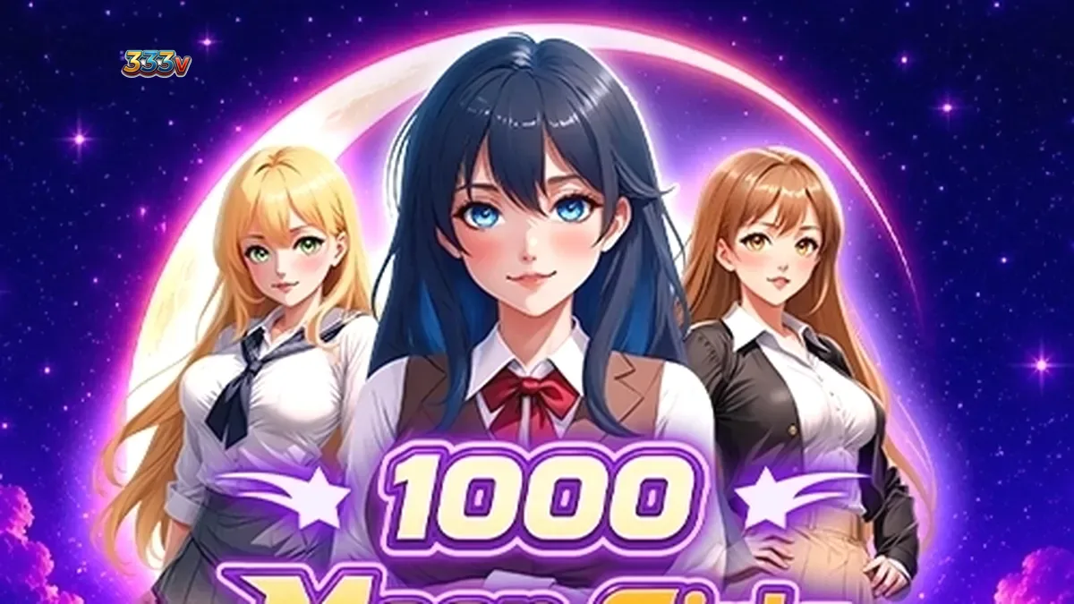 Tampilan visual slot 1000 Moon Girls dengan latar belakang bertema luar angkasa