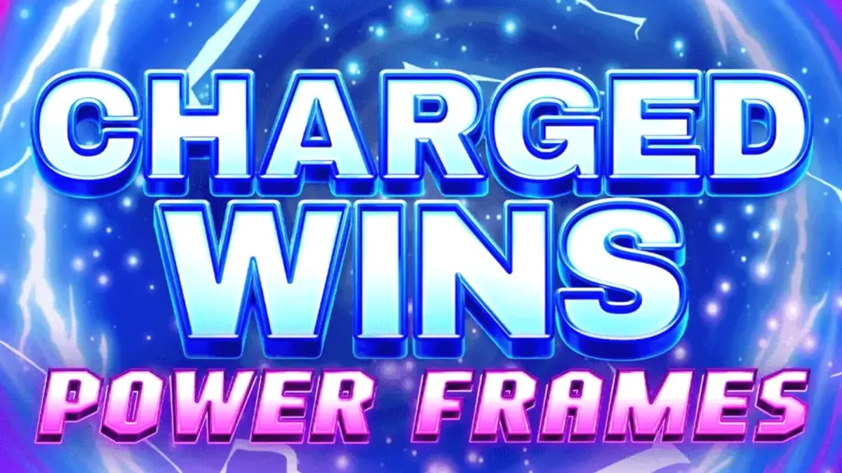 Tampilan visual neon futuristik dari slot Charged Wins: Power Frames