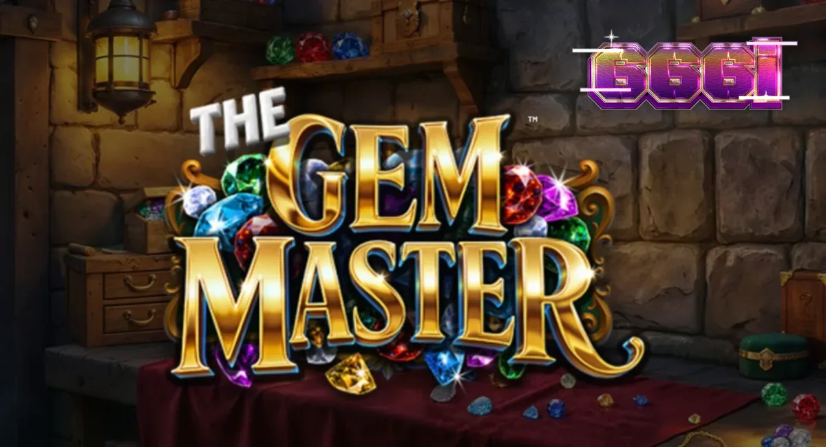 Tampilan visual slot The Gem Master dengan latar belakang bengkel perhiasan yang mewah